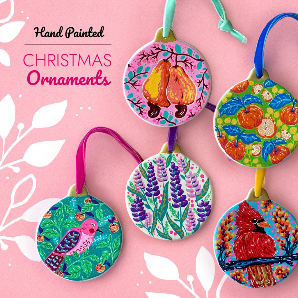 Hand painted ceramic Christmas ornaments